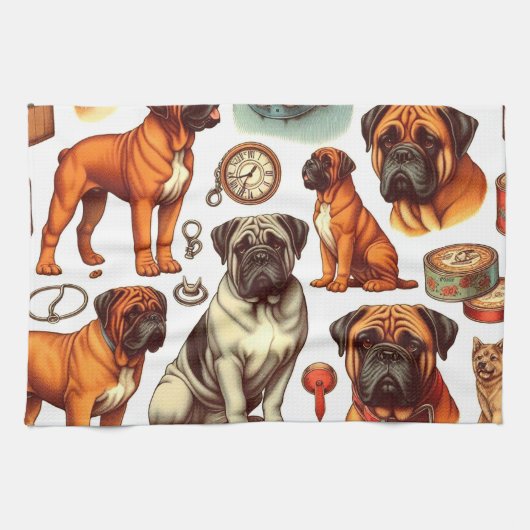 Retro Bullmastiff Nahtlos Geschirrtuch (Horizontal)