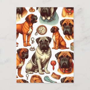 Retro Bullmastiff Nahtlos Postkarte