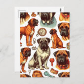 Retro Bullmastiff Nahtlos Postkarte (Vorne/Hinten)