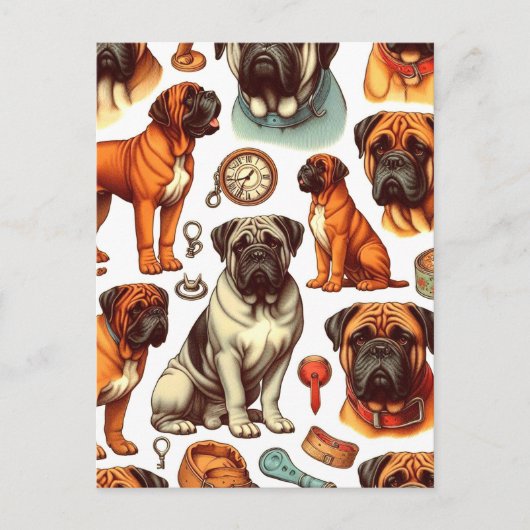 Retro Bullmastiff Nahtlos Postkarte (Vorderseite)