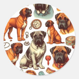 Retro Bullmastiff Nahtlos Runder Aufkleber