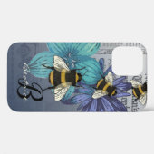Retro Bumble Bee floral Monogramm Case-Mate iPhone Hülle (Rückseite (Horizontal))