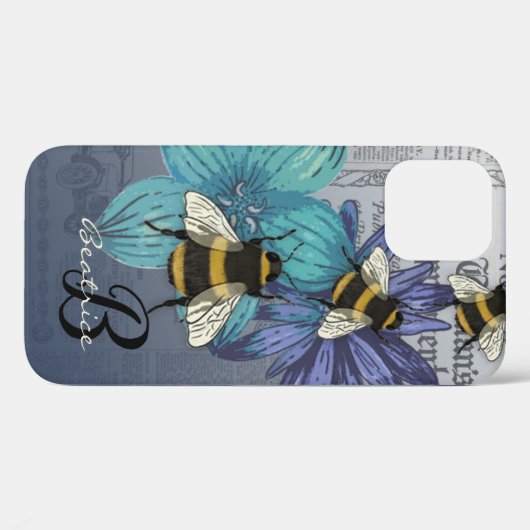 Retro Bumble Bee floral Monogramm Case-Mate iPhone Hülle (Rückseite (Horizontal))