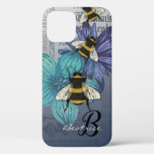 Retro Bumble Bee floral Monogramm Case-Mate iPhone Hülle (Rückseite)