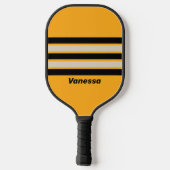 Retro Bumblebee Buzz durch Strippen mit Namen Pickleball Schläger (Rückseite)