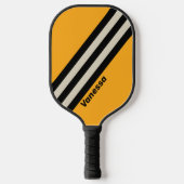 Retro Bumblebee Buzz Streifen mit Namen Pickleball Schläger (Vorderseite)