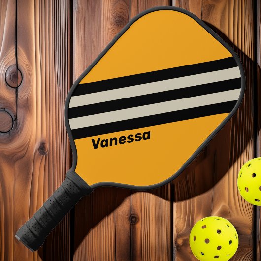 Retro Bumblebee Buzz Streifen mit Namen Pickleball Schläger