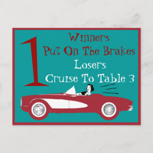 Retro Bunco Rotes Cabrio Tischkarte #1 Postkarte