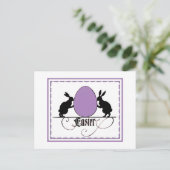 Retro Bunnies und Lila Ostereier Silhouette Postkarte (Stehend Vorderseite)