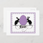 Retro Bunnies und Lila Ostereier Silhouette Postkarte (Vorne/Hinten)