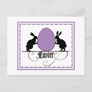 Retro Bunnies und Lila Ostereier Silhouette Postkarte
