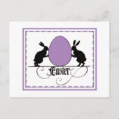 Retro Bunnies und Lila Ostereier Silhouette Postkarte (Vorderseite)