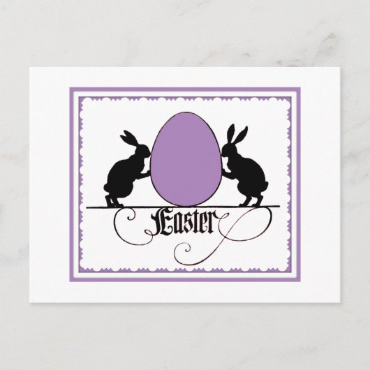 Retro Bunnies und Lila Ostereier Silhouette Postkarte (Vorderseite)