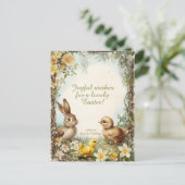 🐇 Retro Bunny & Chicks Freude Feiertagspostkarte (Stehend Vorderseite)
