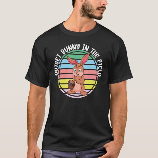 Retro Bunny Osterst Niedliche Sonne im Felsplatz T-Shirt (Vorderseite)