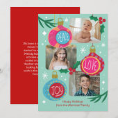 Retro-bunte 3-Foto-Weihnachtskarten Feiertagskarte (Vorne/Hinten)