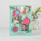 Retro-bunte 3-Foto-Weihnachtskarten Feiertagskarte (Stehend Vorderseite)