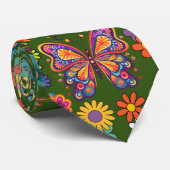 Retro-bunte Blumenmuster. D grüner Hintergrund Krawatte (Gerollt)