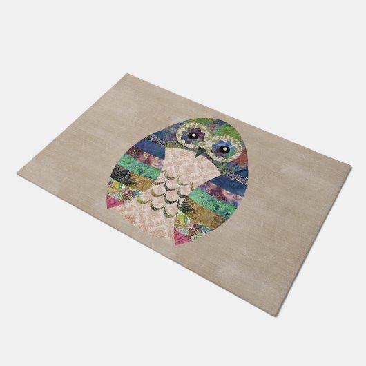 Retro bunte Eule Boho Bohemische Vogel-Gewohnheit Fußmatte (Schrägansicht)