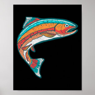 Retro-bunte Forellenfischerei Retro-Fisch-Grafik Poster