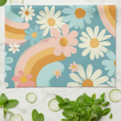 Retro-bunte Gänseblümchen und Regenbögen Geschirrtuch (Gefaltet)