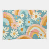 Retro-bunte Gänseblümchen und Regenbögen Geschirrtuch (Horizontal)