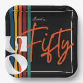 Retro-bunte gestreifte Fifty-Birthday-Party-Chic Pappteller (Vorderseite)