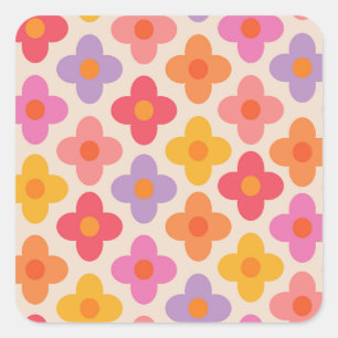 Retro-bunte Hippie-Mod-Blumenmuster  Quadratischer Aufkleber