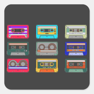 Retro-bunte Kassetten 80er Nostalgie Quadratischer Aufkleber