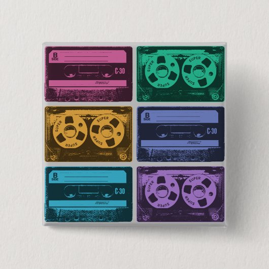 Retro bunte Kassetten Button (Vorderseite)