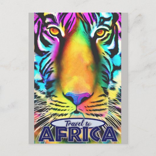 Retro Bunter Tiger Reise Afrika Postkarte (Vorderseite)