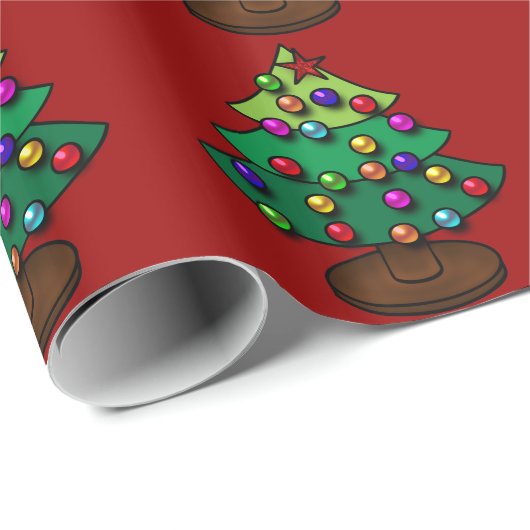 Retro bunter Weihnachtsbaum Geschenkpapier (Rolleneckpunkt)