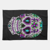 Retro bunter Zuckerschädel Geschirrtuch (Horizontal)