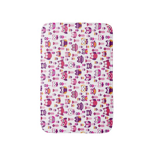 Retro buntes Eulenvogelmuster Badematte (Vorderseite Vertikal)