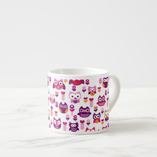 Retro buntes Eulenvogelmuster Espressotasse (Vorderseite Rechts)