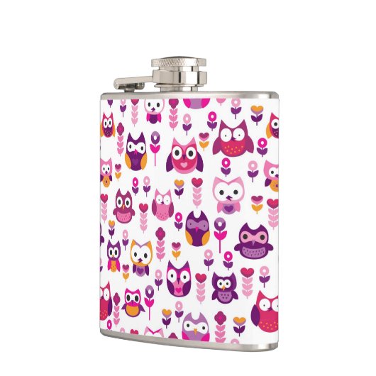 Retro buntes Eulenvogelmuster Flachmann (Links)