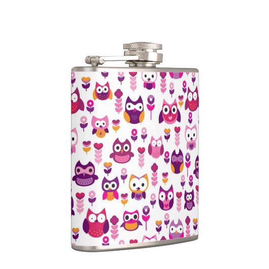 Retro buntes Eulenvogelmuster Flachmann (Rechts)