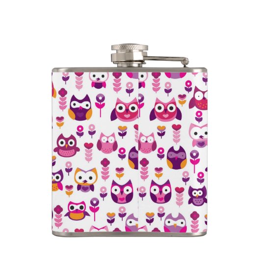 Retro buntes Eulenvogelmuster Flachmann (Rückseite)