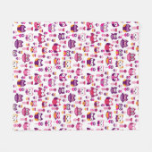 Retro buntes Eulenvogelmuster Fleecedecke (Vorderseite (Horizontal))