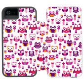 Retro buntes Eulenvogelmuster Incipio iPhone Geldbeutel-Hülle (Folio Geöffnet)