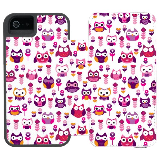 Retro buntes Eulenvogelmuster Incipio iPhone Geldbeutel-Hülle (Folio Geöffnet)