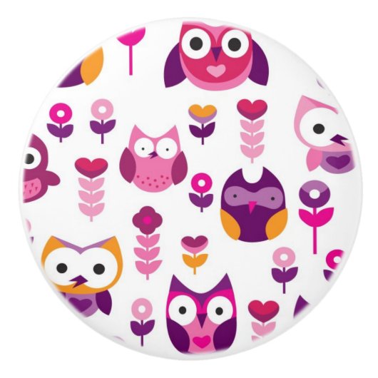 Retro buntes Eulenvogelmuster Keramikknauf (Vorderseite)