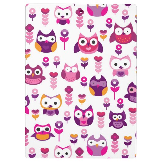 Retro buntes Eulenvogelmuster Klemmbrett (Rückseite)