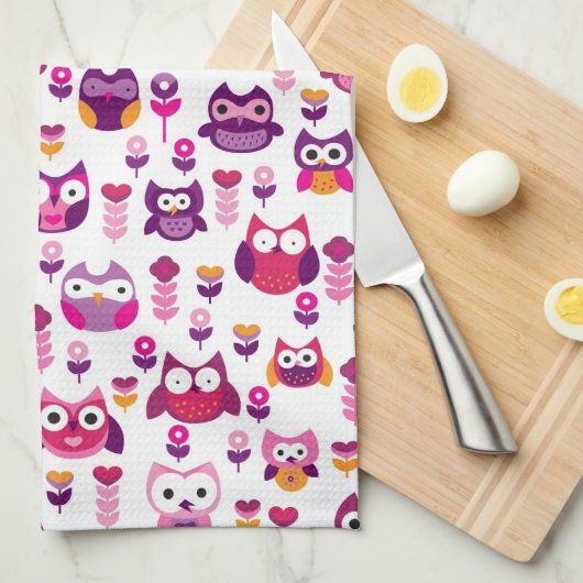 Retro buntes Eulenvogelmuster Küchentuch (Viertel Falte)