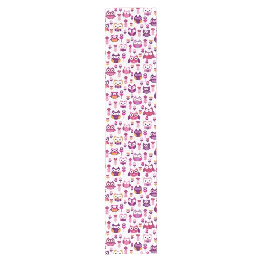 Retro buntes Eulenvogelmuster Kurzer Tischläufer (Vorderseite)