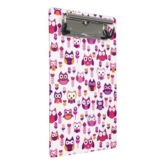 Retro buntes Eulenvogelmuster Mini Klemmbrett (Schrägansicht)