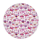 Retro buntes Eulenvogelmuster Schneidebrett (Vorderseite)