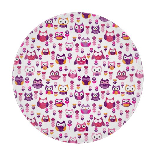 Retro buntes Eulenvogelmuster Schneidebrett (Vorderseite)