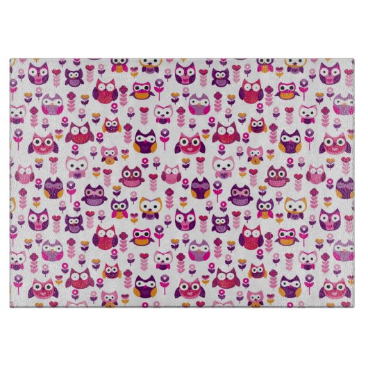 Retro buntes Eulenvogelmuster Schneidebrett (Vorderseite)