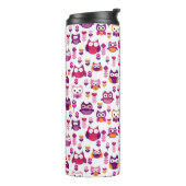Retro buntes Eulenvogelmuster Thermosbecher (Nach links gedreht)